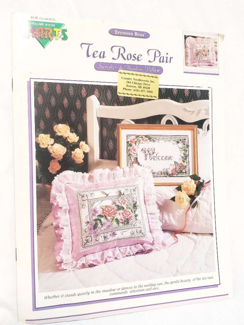 Tea Rose Pair Welcome Flowers Cross Stitch Leaflet Book Color Charts 1990 10105